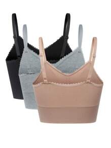 Plus 3pcs Lace Trim Ruched Bustier Bralette - Multicolor - View 2