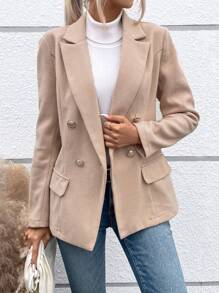 SHEIN LUNE Lapel Neck Double Breasted Overcoat - Khaki - View 1