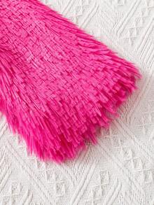 SHEIN 女小童1入組開門襟毛茸茸外套 - 玫紅色 - 查看 6