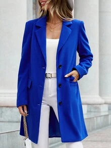 SHEIN Clasi Lapel Neck Flap Detail Overcoat - Blue - View 3