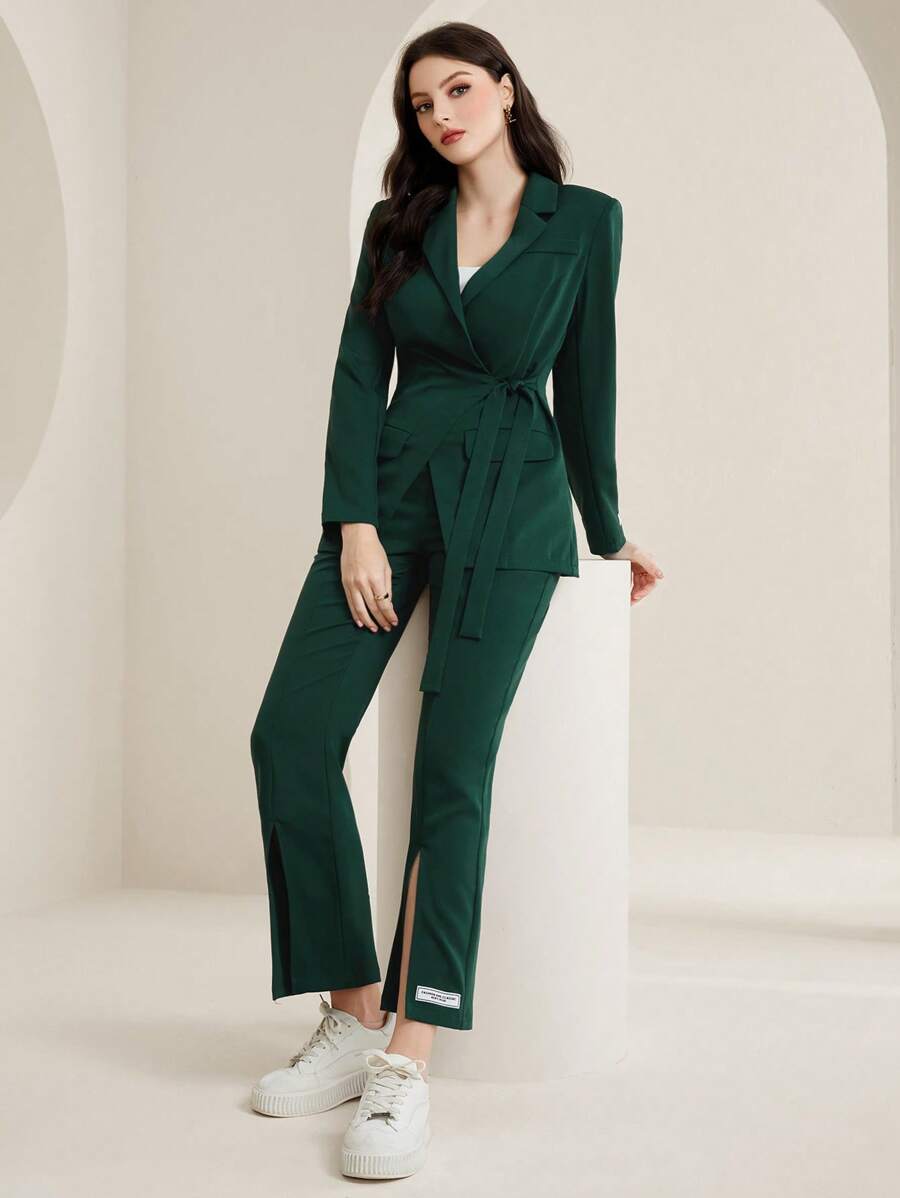 Seusyu Costume À nœud Latéral Et Col À Revers Uni