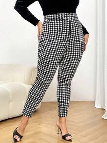 SHEIN Privé Talla grande Pantalones ajustados con estampado de pata de gallo cremallera - Blanco y Negro - Ver 7