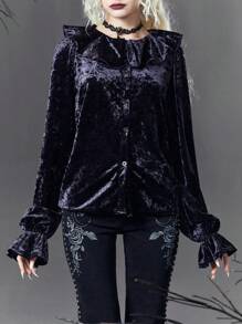 ROMWE Lace-trimmed Elegant Gothic Style Top - Purple - View 2