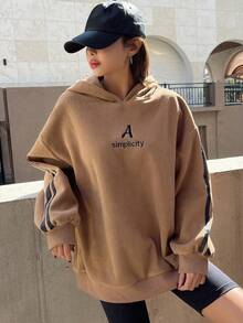 DAZY Thêu Chữ Thả vai Hoodie - màu nâu - Xem 3