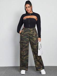 SHEIN EZwear 大碼牛仔褲 - 軍綠色 - 查看 3