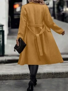 Calvaya Của phụ nữ Nguyên chất Màu sắc Dài Len áo - Màu Khaki - Xem 3