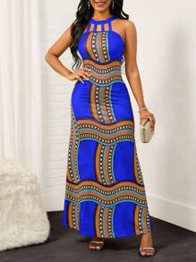 SHEIN Lady Vestido de cuello halter con estampado geométrico - Multicolor - Ver 6