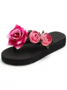 女用花拖鞋,夏季時尚中跟舒適露趾拖鞋,適合戶外/海灘穿著 - 彩色 - 查看 2