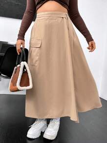 SHEIN Unity Plus Flap Pocket Buckled Detail Skirt - Apricot - View 6