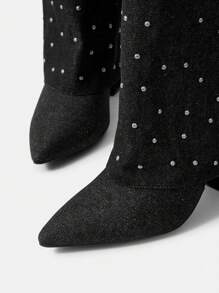 Women's Pointed Toe Chunky Heel Fashion Boots - Black - View 3