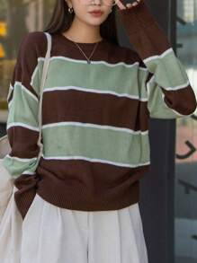 DAZY Color Block Drop Shoulder Sweater,Fall Clothes - Multicolor - View 5