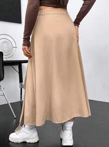 SHEIN Unity Plus Flap Pocket Buckled Detail Skirt - Apricot - View 2
