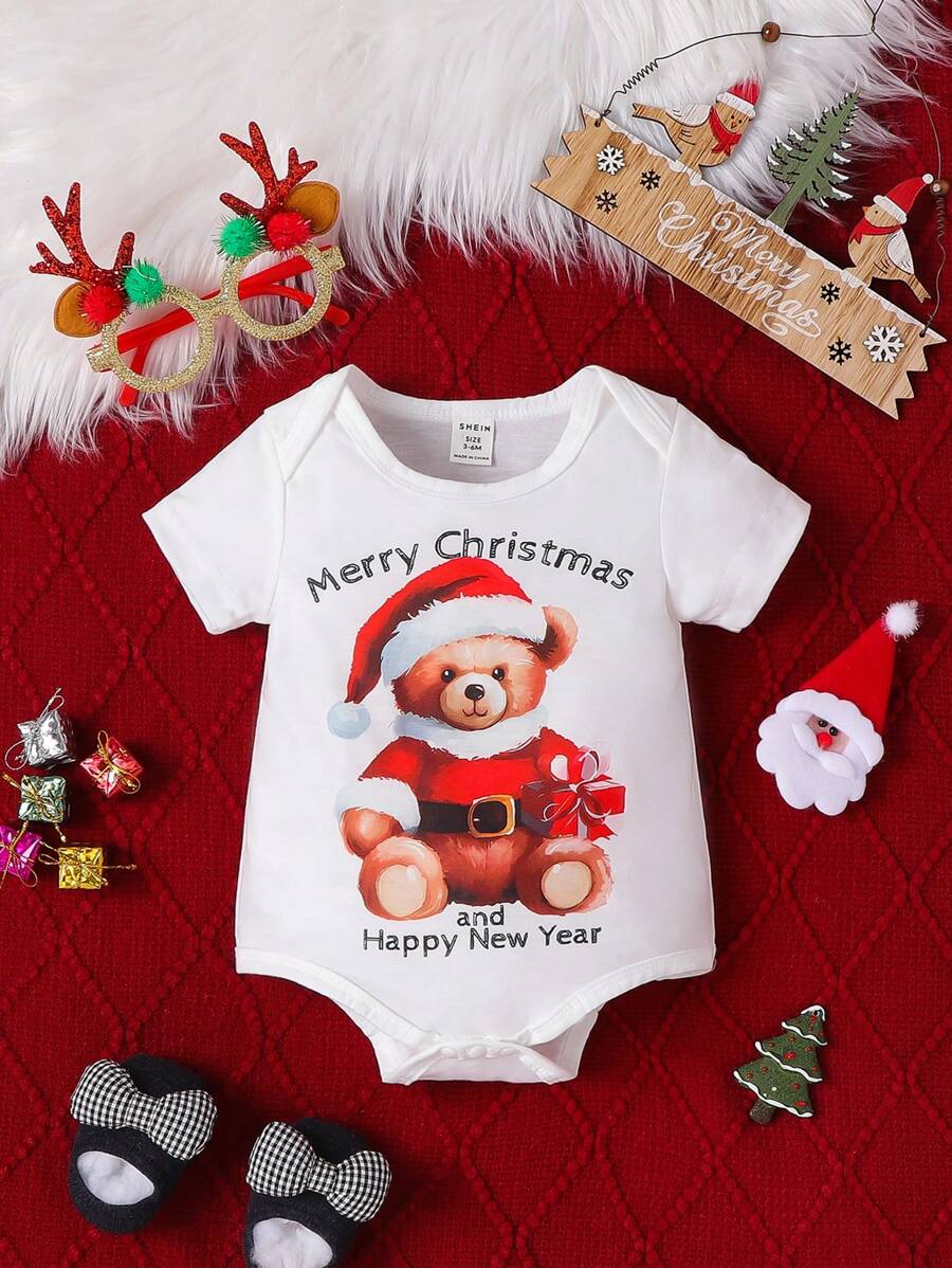 男嬰熊和標語圖案連身背心