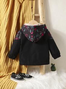 Baby Boy Cartoon Graphic Zip Up Hooded Coat - Black - View 2