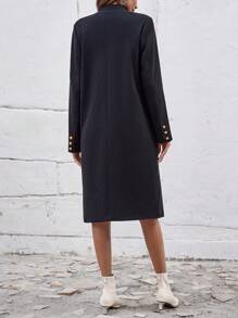 SHEIN Clasi Solid Button Front Overcoat Fall Cloth For Women - Black - View 2