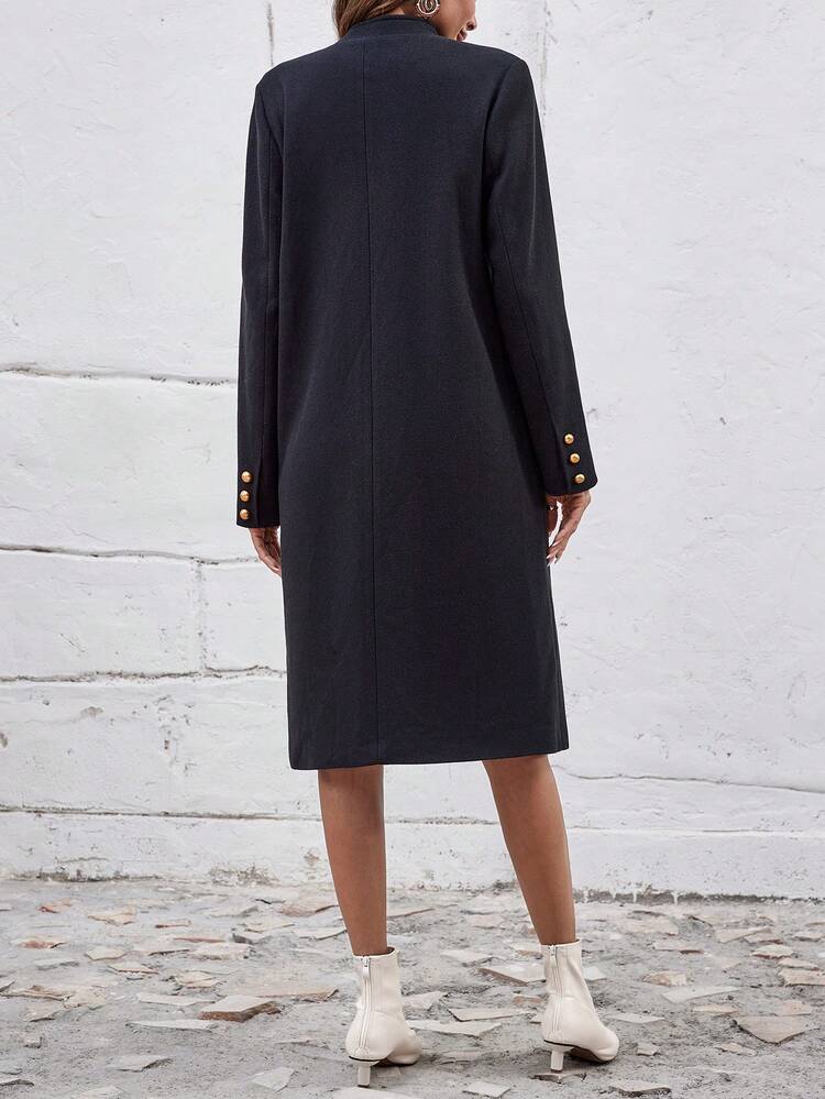 Solid Button Front Overcoat Fall Cloth For Women