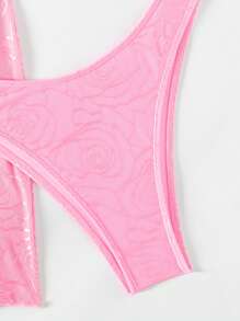 Swim SXY 女士花朵印花純色泳衣套裝 - 粉色 - 查看 7
