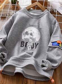 Tween Boy Letter Graphic Flap Pocket Sweatshirt - Light Grey - View 1