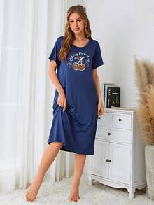 標語和櫻桃圖案睡裙