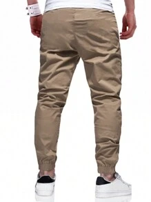 Manfinity Homme Lỏng lẻo phù hợp Nam Túi nghiêng Eo dây rút Quần - Màu Khaki - Xem 2