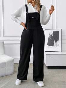 SHEIN LUNE Hơn 1 Miếng Chi tiết về Flap Tổng thể Jumpsuit - màu đen - Xem 2
