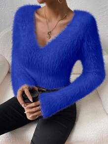 Allurite Jersey unicolor de cuello V crop de peluche