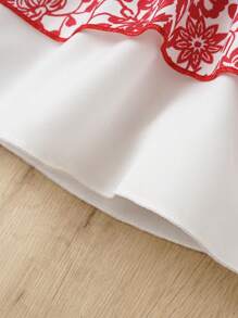 Baby Girl Floral Print Flare Sleeve Bow Front Contrast Lace Dress - Multicolor - View 7