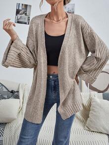 SHEIN Essnce Áo khoác cardigan thiết kế giản dị thả vai - Màu Khaki - Xem 4