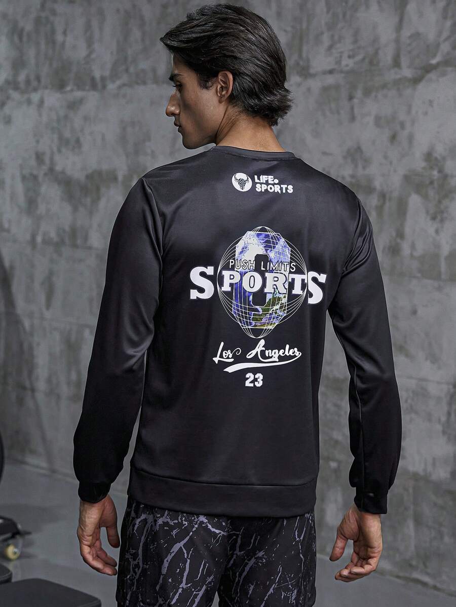 Manfinity Sport Corelite Áo thun nam họa tiết chữ thể thao Áo nỉ nam - màu đen - Xem 1