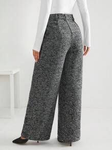 Firerie Pantalones de pierna ancha con estampado de cheurón - Blanco y Negro - Ver 2