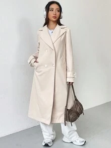 SHEIN EZwear Của phụ nữ Dài Cổ áo tây Len áo - trắng - Xem 7