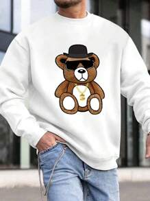 Manfinity Homme Lỏng lẻo phù hợp Nam In Gấu Thả vai Áo nỉ - trắng - Xem 1