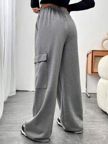 SHEIN Unity 側翻蓋口袋腰部抽繩工裝衛褲 - 灰色 - 查看 2