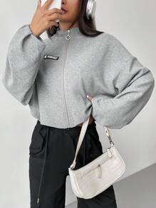SHEIN EZwear Sweatshirt mit Buchstabe Flicken Detail Drop Shoulder Reißverschluss