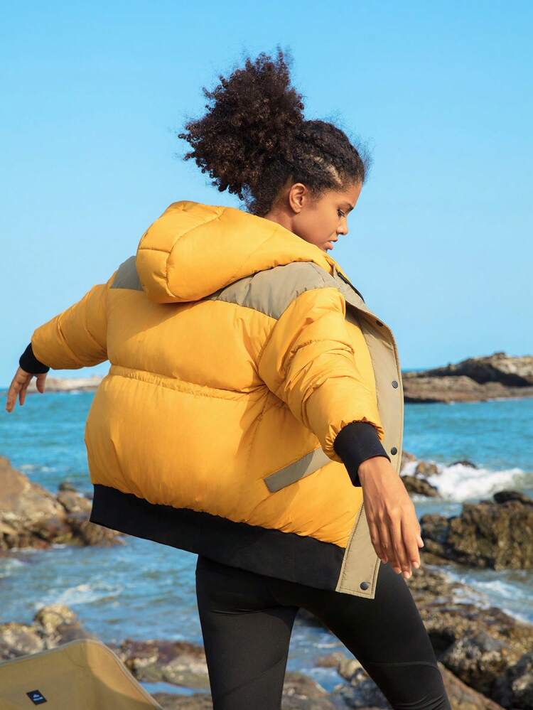 Colorblock Hooded Padded Coat