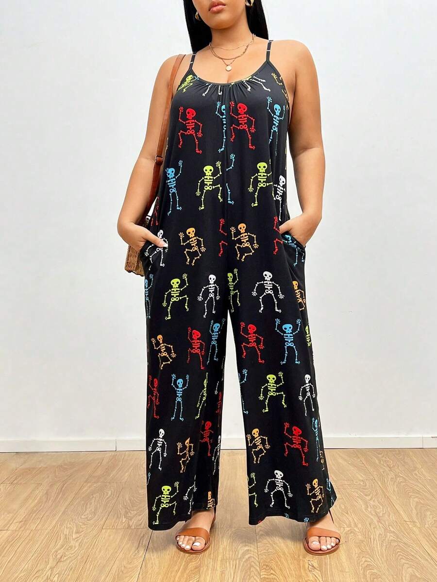 SHEIN LUNE Plus Skeleton Print Cami Jumpsuit - Multicolor - View 1