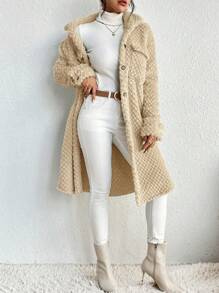 SHEIN Frenchy Túi có nắp Thả vai Lông cừu áo - Màu be - Xem 6