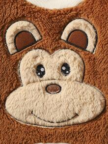 Baby Boy Cartoon Embroidery Two Tone Teddy Sweatshirt & Pants - Brown - View 4