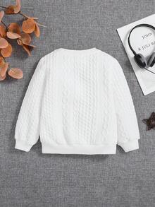SHEIN Young Girl Solid Cable Knit Sweatshirt - White - View 2