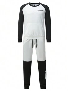 Manfinity Sport Corelite Men's Contrast Color Letter Print Athletic Tracksuit Workout Set Gym Set Workout Set - Multicolor - View 3