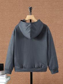 SHEIN Tween Boy Basketball & Slogan Graphic Drop Shoulder Sweatshirt - Black - View 2