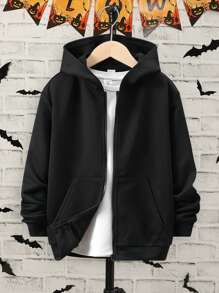 SHEIN Tween Boy Skeleton & Letter Graphic Sweatshirt - Black - View 3