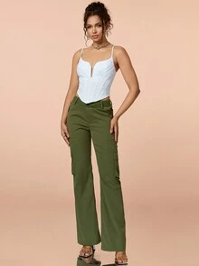 Strappy Pleated Bust Corset Detail Cami Top - White - View 5