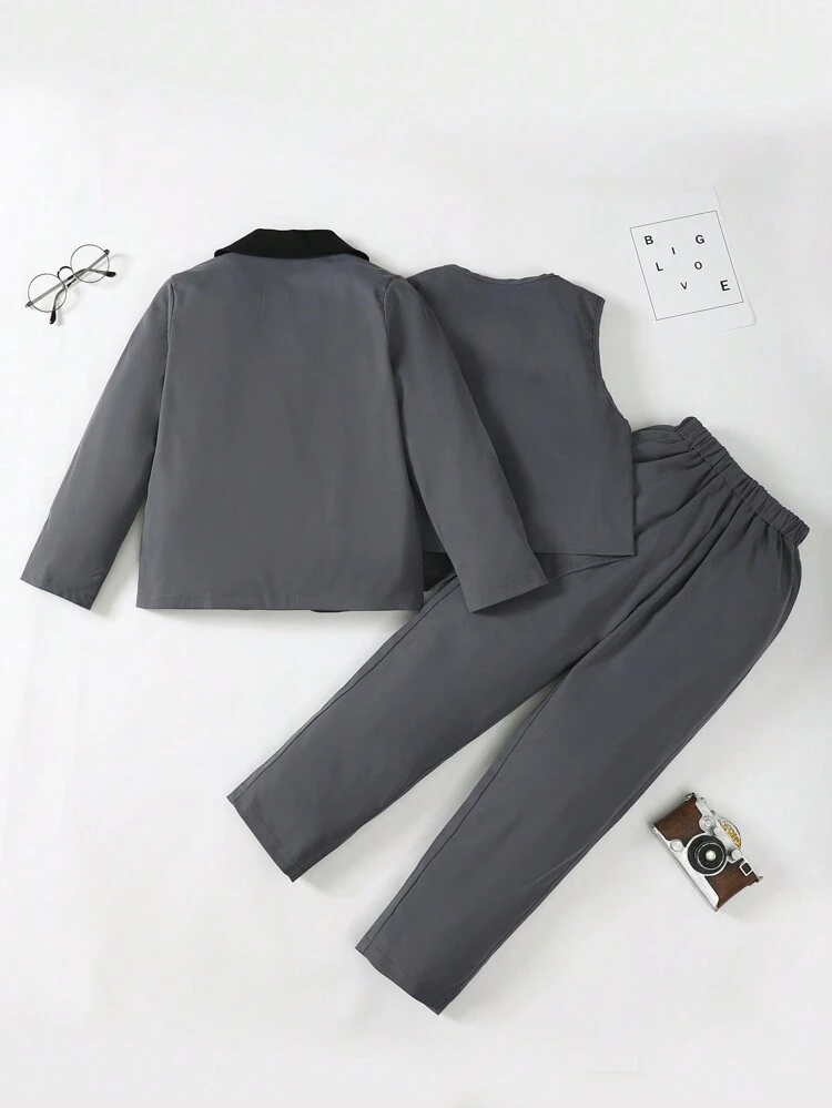 Tween Boy Contrast Panel Shawl Collar Blazer & Pants