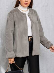 SHEIN Privé Hơn Mở Mặt trước 	
Fuzzy áo - Màu Xám nhạt - Xem 4