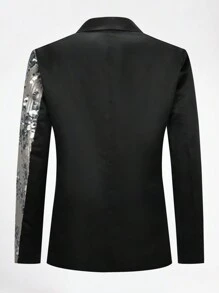 CLOUDSTYLE Men's Glittery Peak Lapel Suit Jacket - Silver - View 2