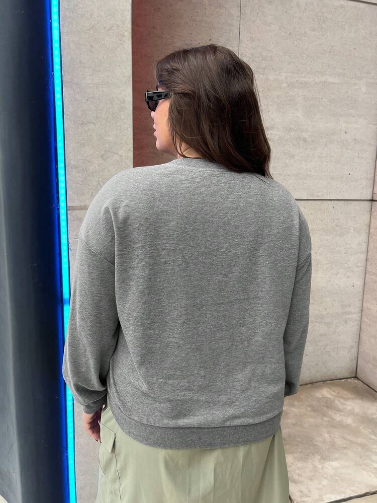 Plus Letter Embossed Drop Shoulder Sweatshirt