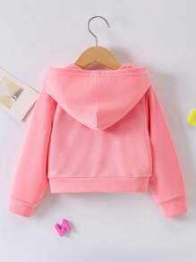 SHEIN Young Girl Solid Zip Up Sweatshirt - Pink - View 2