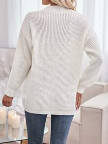 SHEIN Clasi 愛心圖案落肩袖套頭毛衣 - 紅白色 - 查看 2