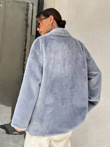 SHEIN Unity 拉鍊式下垂肩泰迪外套 - 灰色 - 查看 2